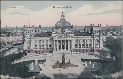 AK Berlin Reichstagsgebäude mit 85I EF BERLIN W 35 l - 19.11.1908 nach Dresden