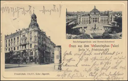 AK Gruss du Palais des Sages de Berlin W, BERLIN W 9 - 3.8.1908