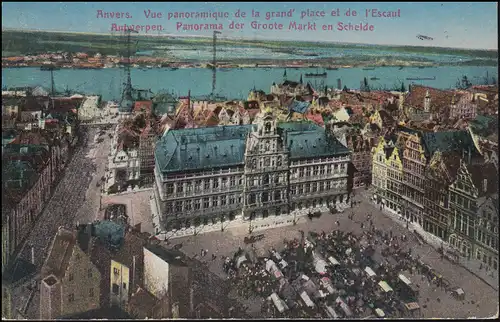 Carte de vue Anvers / Aventur Panorama Grand Marché et Escaut, 29.4.1924