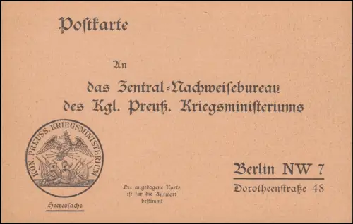 Heeressache Nachweisebüro Kgl. Preuß. Kriegsministerium Berlin, ungebraucht