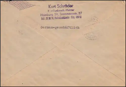 9 AM-Post dans le Vbl. ER en bas à gauche avec Communauté 925 MiF R-Bf. HAMBURG 17.6.46