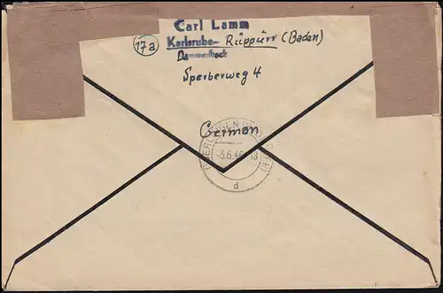 2+3 AM-Post avec 924+933 Communauté MiF R-Lettre KARLSRUHE 2.6.46 n. SONT CONSULTÉS