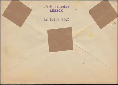 913ff Kontrollrat I+II MiF auf R-Brief Not-R-Zettel LÜBECK 28.2.1948 nach Gutach