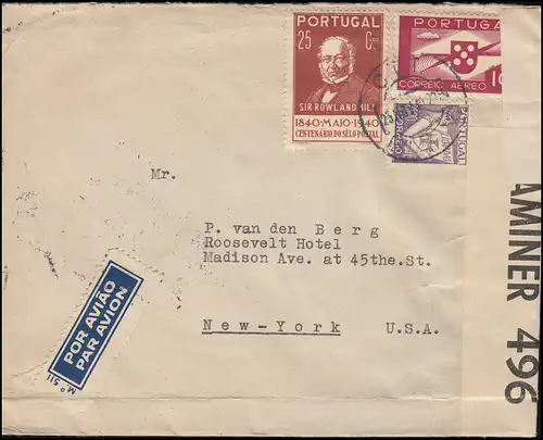 Censure des États-Unis 496 sur la lettre 550+595+623 MiF LISBOA / LISSABON 25.11.1940