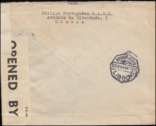 USA-Zensur 496 auf Portugal-Brief 550+595+623 MiF LISBOA / LISSABON 25.11.1940