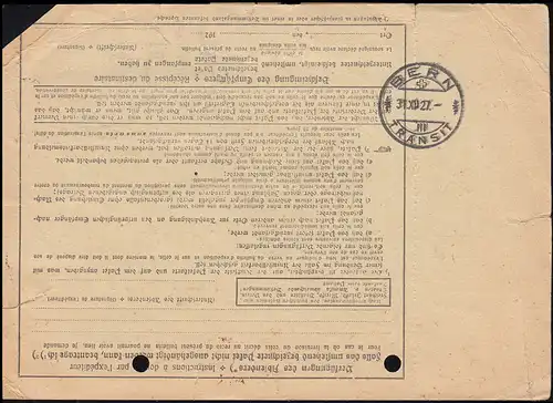 362x Stephan 8 fois avec carte de paquet supplémentaire WALDSHUT 29.12.1927 vers BERN 31.12.