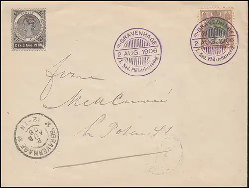 SSt 1. Niederländischer Philatelistentag Schmuck-Brief ´s-GRAVENHAGE 2.8.1906