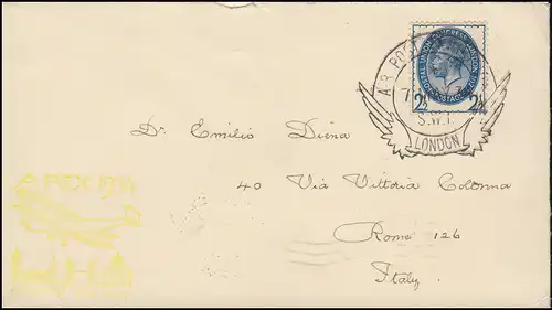 173 Congrès de l'Association postale mondiale sur lettre SSt LONDON Exposition de courrier aérien 7.5.34