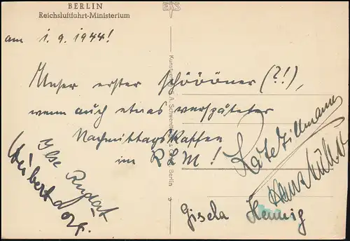 Carte de Berlin Reichsahrungsministerium, marquée arrière 1.9.1944