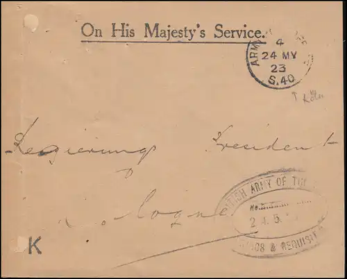 Poste britannique de 1923 en Allemagne: Lettre ARMY POST OFFICE p.40 - 24.5.23