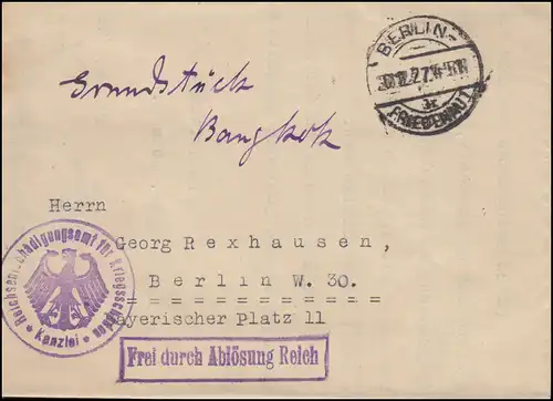 Libre par remplacement Office de l'indemnisation des dommages de guerre BERLIN 20.12.1927