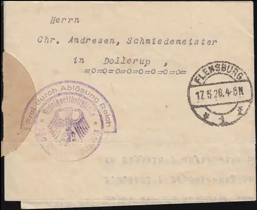 Frei durch Ablösung Reich Anleihealtbesitzstelle beim Finazamt FLENSBURG 17.5.26