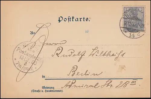 Carte postale Berlin Délégation House, BERLIN 14 - 12.12.1900 Carte locale