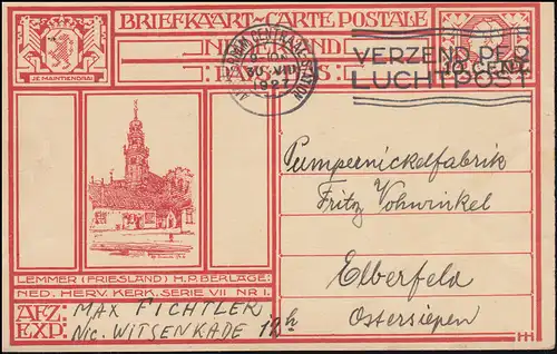 Pays-Bas Carte postale P 175 Lemmer/Friesland AMSTERDAM-CENRAAL-ST. 30.8.1927