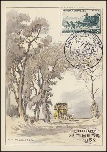 937 Jour du timbre 1952 sur carte maximale ESSt PARIS diligence 8.3.52