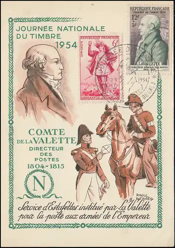 995 Tag der Briefmarke 1954 auf Maximumkarte ESSt PARIS Postreiter 20.3.54