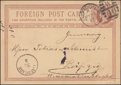Großbritannien Postkarte P 4 Königin Viktoria DUP LONDON W 46 X - 23.5.1877