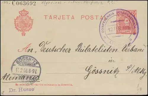 Crise du Maroc 1906: Stamp spécial Algeciras Conférence 12.2.1906, carte postale espagnole