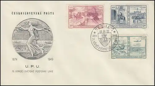 572-574 Ensemble postal mondial sur le PRAHA bijoux-FDC 75 ans UPU 20.5.1949