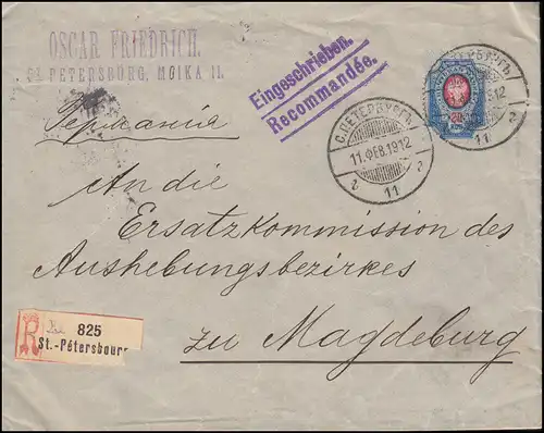 42 blagues EF sur lettre R ST. PETERSBURG 11.2.1912 selon MAGDEBUrg 16.2.12