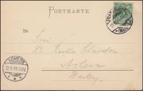 AK Goethefeier en août 1899 à Francfort / Main, 11.9.1899 vers ACHER 12.9.99