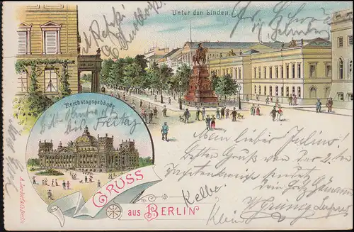 46 ZS oben Ziffer mit Steg OBEN auf AK Gruss aus Berlin, 10.1.1899 
