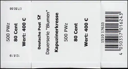 3469 Kapuzinerkresse 80 C (große Nr.) Banderole / Aufkleber für 500 Stück