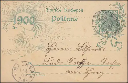 Postkarte P 43II Jahrhundertwende, BAHNPOST BERLIN-HOLZMINDEN ZUG 36 - 11.6.00