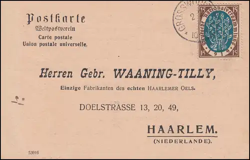 108 Assemblée nationale EF Carte postale GROS WUDICKE 2.2.1920 vers Haarlem/NL