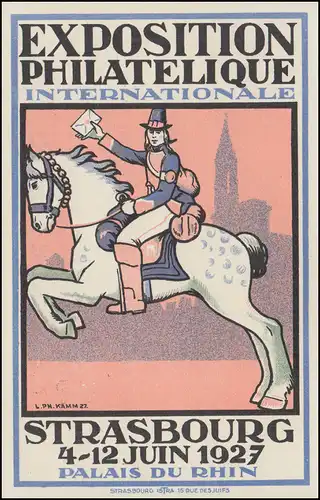 Carte postale spéciale Exposition des timbres Strasbourg Pokrieter 2927, SSt 7.6.27
