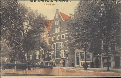 Pays-Bas AK Ancienne façade, exposition de timbres SSt AMSTERDAM 4.6.1909