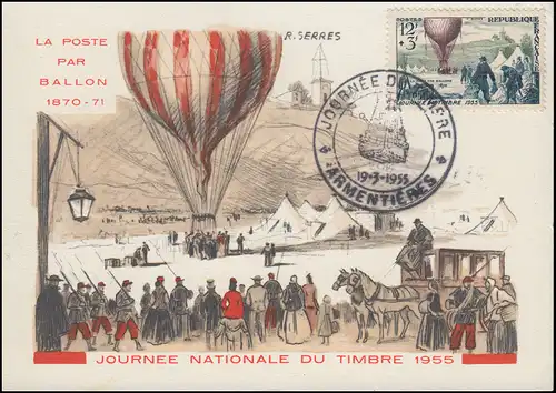 1043 Jour du timbre 1955 sur carte maximale ESST ARMENTIERES 19.3.55