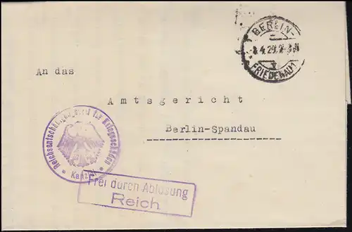 Frei durch Ablösung Reichsentschädigungsamt für Kriegsschäden BERLIN 8.4.1929