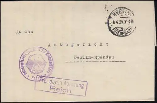 Frei durch Ablösung Reichsentschädigungsamt für Kriegsschäden BERLIN 8.4.1929