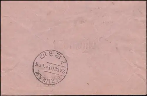 Rohrpost-Umschlag RU 4a Reichspost BERLIN T2 (R9) 24.8.01 nach BERLIN P12 (R16)