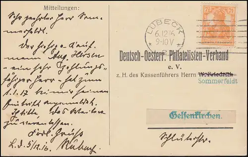 Carte postale Allemand-Esterr. Philatelistes-Association Demande d'enregistrement LÜBECK 6.12.1916