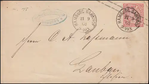 Norddeutscher Bund Umschlag U 1A Einkreisstempel HAMBURG-BAHNHOF 21.9.1868