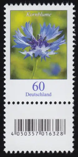 3468 Kornblume 60 Cent aus 200er-Rolle, mit Nummer und Codierfeld **