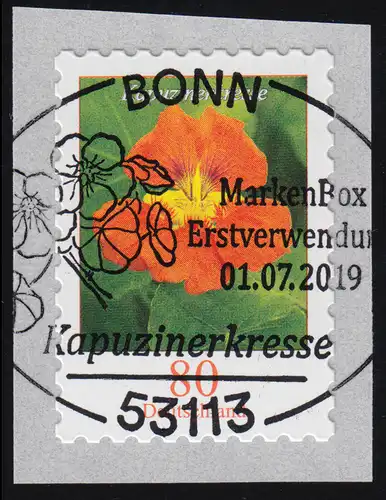 3482 Kapucinerkresse 80 cent (s) sk de 100 avec numéro UNGERADER, EV-O Bonn 1.7.19