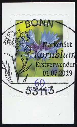 3481 Blume Kornblume 60 Cent, selbstklebend aus FB 88, EV-O BONN 1.7.2019