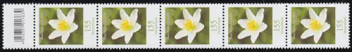 3472 Buschwindröschen 155 Cent 200er große Nr., 5er-Streifen mit Codierfeld **
