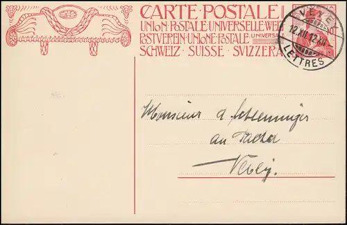 Suisse Carte postale P 68a avec le cachet du siècle VEVEY 12.12.12-12 heures