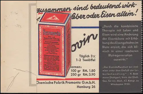 Carte postale publicitaire pour Ferronovin Chemische Fabrik Promoto HAMBURG 9.1.1931
