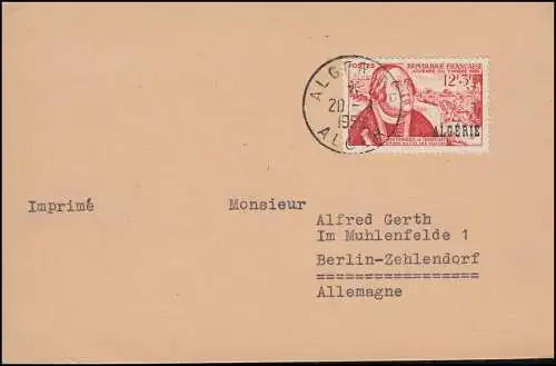 Algérie 346 Journée du timbre avec impression ALGERIE Cause d'impression ALGER 20.8.1956