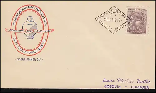 Argentinien 479 Weltspartag Nationale Sparkasse auf FDC Buenos Aires 25.10.1943