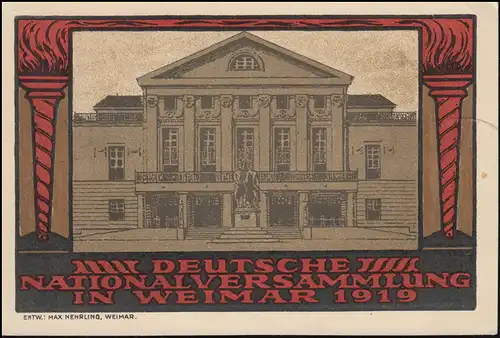Künstler-AK Max Nehrling Nationalversammlung, PK 107+108+109 FDC WEIMAR 1.7.1919