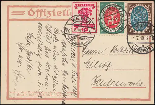 Künster-AK Max Thalmann Nationalversammlung, PK 107+108+109 FDC WEIMAR 1.7.1919