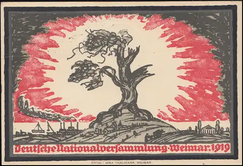 Künster-AK Max Thalmann Nationalversammlung, PK 107+108+109 FDC WEIMAR 1.7.1919