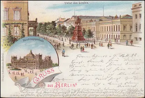 AK Gruss de Berlin Unter den Linden / Reichstag, à partir de FRANKFURT/OU 17.11.98