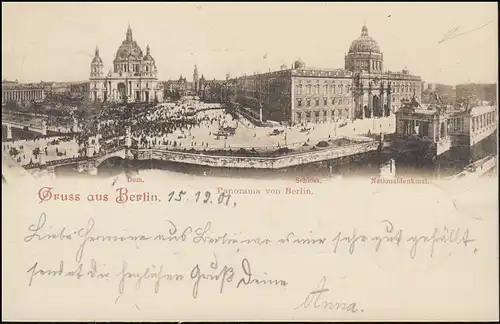 AK Gruss aus Berlin Panorama - Dom Schloss Nationaldenkmal, PERLEBERG 16.12.1901